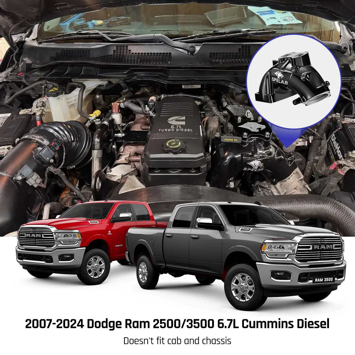 Intake Horn/Manifold Grid Heater for 2007-2024 Dodge Ram 2500/3500 6.7 Diesel | SPELAB - Image 4