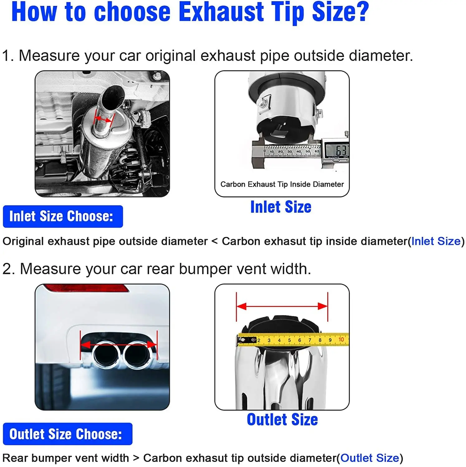 SPELAB 2.5'' 63mm Exhaust Tips Stainless Steel Muffler Car Exhaust Tail Pipe Modification Luminous Tube With Blue Flame LED light - Image 4