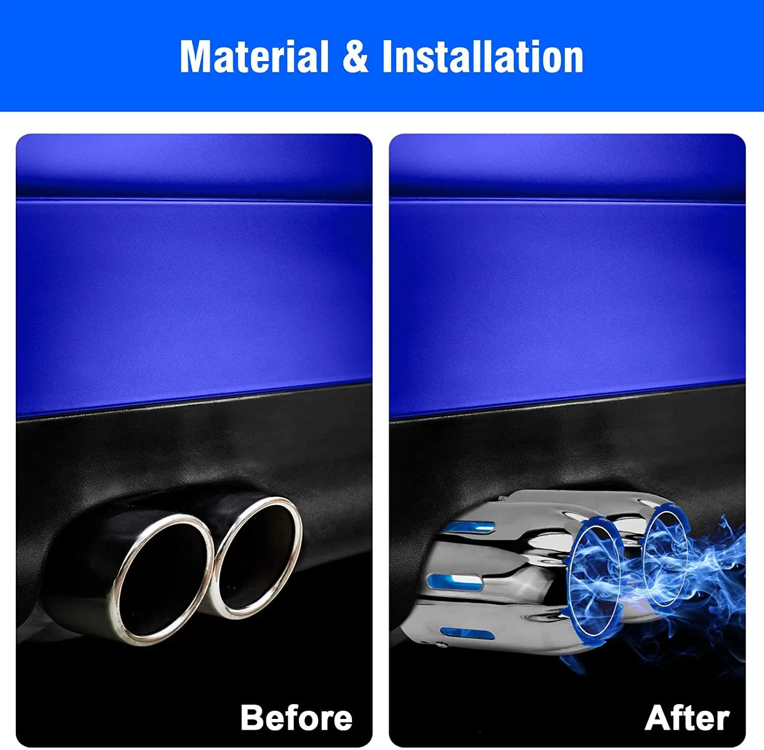 SPELAB 2.5'' 63mm Exhaust Tips Stainless Steel Muffler Car Exhaust Tail Pipe Modification Luminous Tube With Blue Flame LED light - Image 5