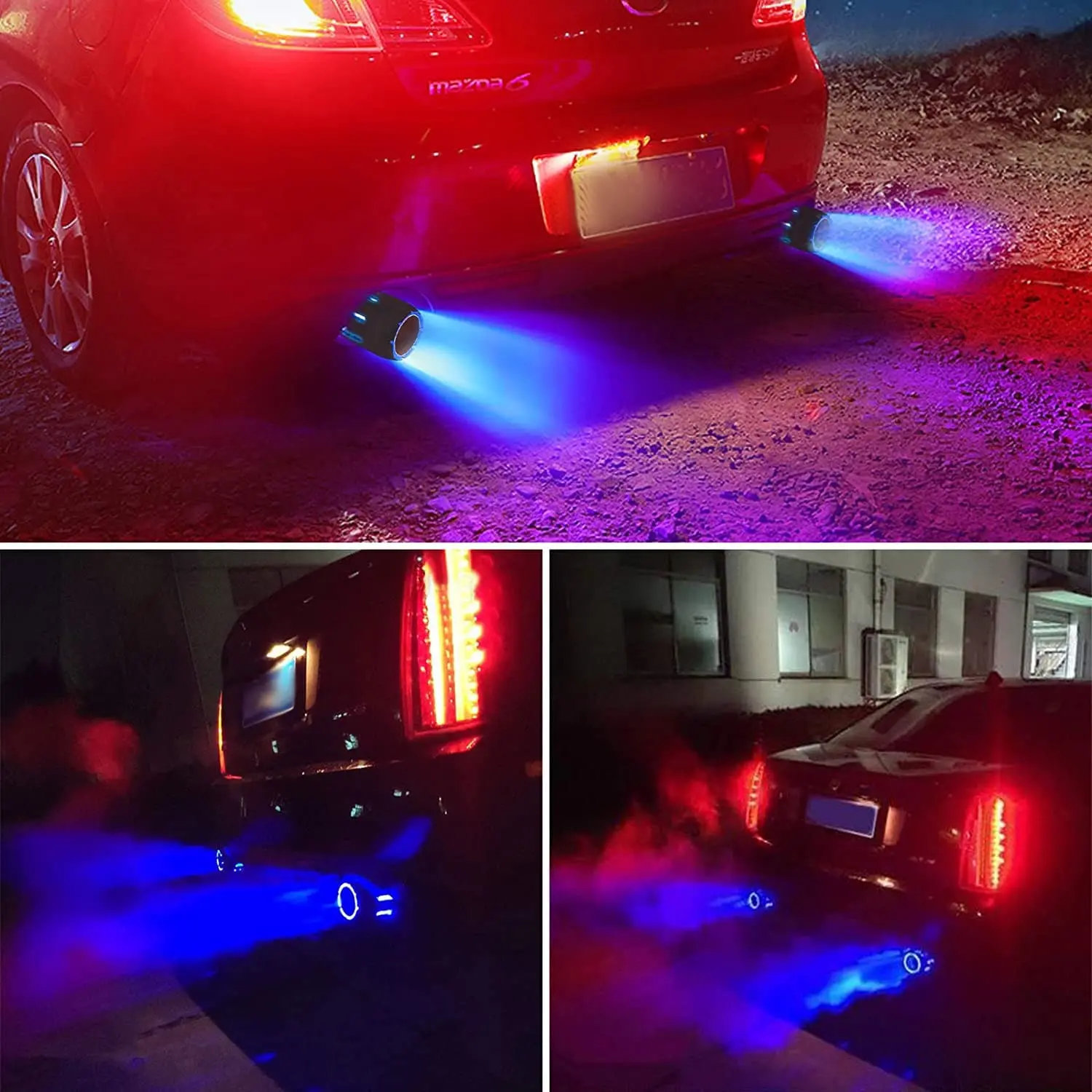 SPELAB 2.5'' 63mm Exhaust Tips Stainless Steel Muffler Car Exhaust Tail Pipe Modification Luminous Tube With Blue Flame LED light - Image 6